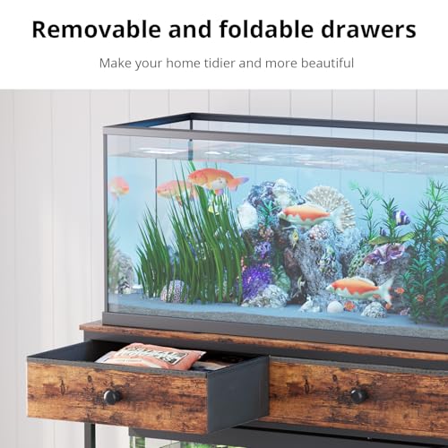 VOWNER 40 Gallon Aquarium Stand with Power Outlet, Metal Frame Fish Tank Stand with Cabinet Storage, Double Turtle Reptile Terrariums Tank Stand, 39.4" L*18.9" W Tabletop, 660LBS Capacity, Brown - color: Rustic Brown + Black
