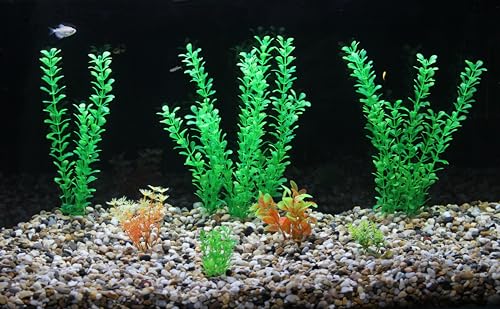 AQUANEAT Artificial Fish Tank Plants, Plastic Aquarium Decorations, 10pcs Large Fish Decor(Green)