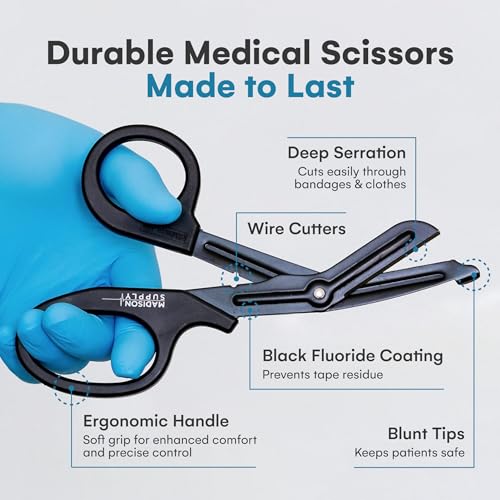 Madison Supply 7.5 Inches Premium Stainless Steel Trauma Shears for Left and Right Hand - Non-Stick Coated Blades Medical Scissors - Durable Fluoride-Coated Nurse Scissors - Black - color: Black Handle/Black Coated Blades, size: 1-Pack