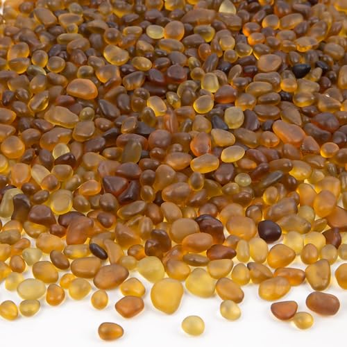 QEQEKAKA Sea Glass Stones for Crafts About 0.5LB (187g/6.6oz) Glass Pebbles Gemstones Bulk for Beaching Wedding DIY Decoration Aquarium Turtle Tank Vase Filler - color: Brownish Yellow, size: 0.5LB (187g/6.6oz)