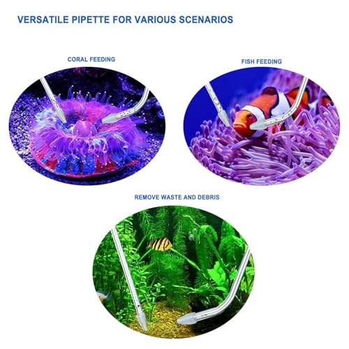 Aquarium Reptile Fish Feeder Tool Set – 2 Coral Feeder Pipettes (18.5 Inch), 11.81 Inch Stainless Steel Curved & Straight Tweezers, Long Handle Tools for Reef Tank & Terrarium Care