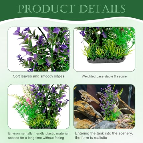 Aquarium Plants 2-Pack, 11.8in Artificial Plastic Fish Tank Decor, Moderate Size Aquarium Decorations, Safe Green Fish Tank Plants for Freshwater Tanks (Purple & Green Mix) - color: Purple & Green Mix