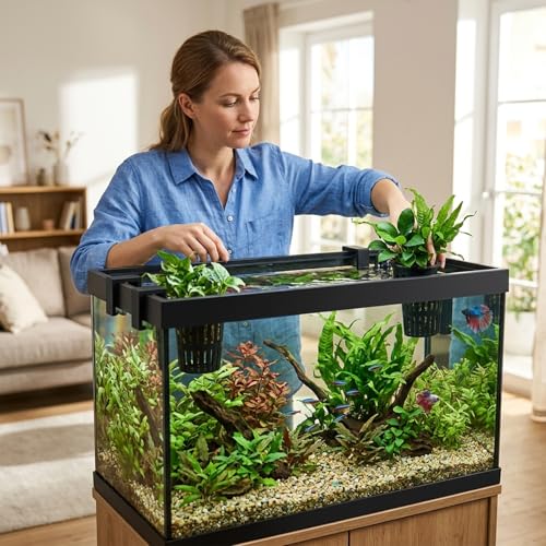 Aquarium Plant Holder, Fish Tank Plant Holder for Underwater Arrangements, Plant Holder for Fish Tank with Hooks and Suction Cups, Plastic Material for Aquatic Environments
