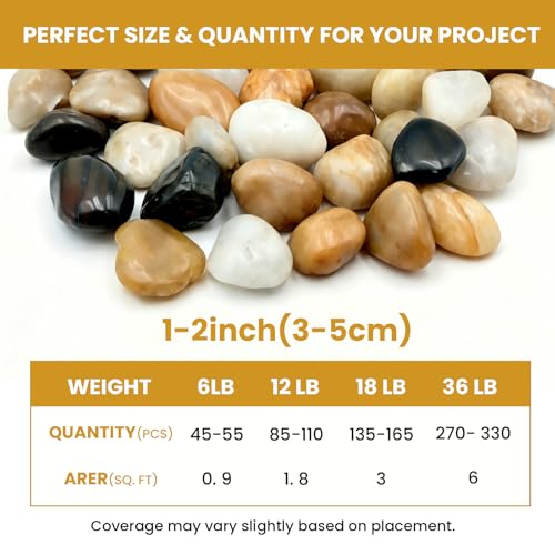 1-2 Inch Polished River Rocks, Decorative Stones for Indoor Plants, Vase Filler, Fish Tank & Aquarium, Garden Landscaping, Mixed, 6LB - color: Mixed, size: 6LB