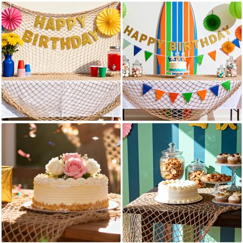 Decorative Fishing Net 3 Pack, 5x10 ft Large Caramel Fish Net Decor for Wall, Photo Display, Nautical Mermaid Pirate Ocean Themed Beach Hawaii Under the Sea Party Decorations - color: Caramel, size: 3 Pcs-5x10 Feet