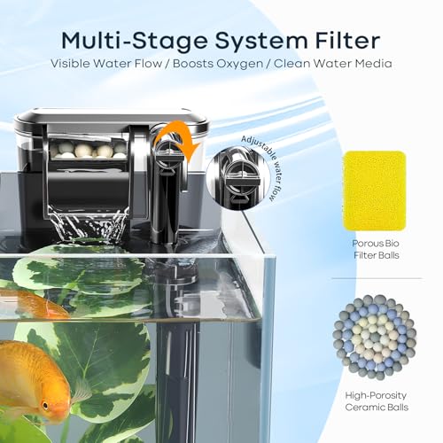 3 Gallon Small Fish Tank Glass Aquarium Set, Starter Kit with Heater Water Pump Cleaning Filter Bright Light Rocks Gravel Cleaning Tool, Leak-Proof Clear Rimless Desktop Spaces Saving Betta Fish