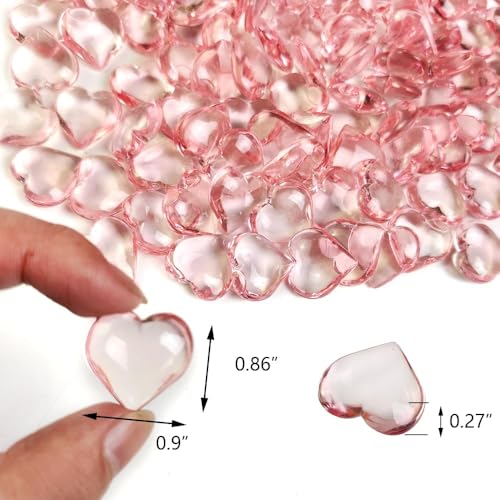 150 Pcs Pink Acrylic Heart Shaped Crystals, 0.9 Inch Heart Crystal Rhinestones, Diamond Fake Gems for Vase Fillers,Table Scatters,Wedding Centerpieces,Birthday,Bridal Shower - color: Pink
