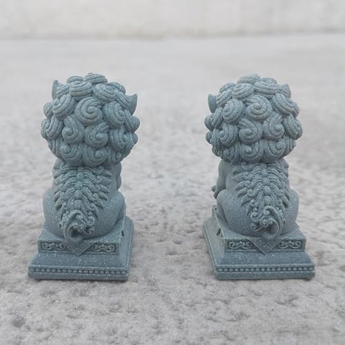 livelyfish Asian Fu Foo Dogs Statues Mini Pair of Two Guardian Lion Sandstone Figurine Pets Fish Tank Aquarium Landscape Ornaments Accessories Feng Shui Decorations (G) - size: G