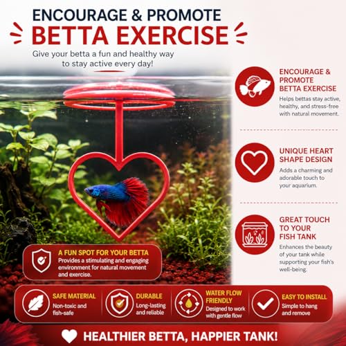 Floating Heart Betta Training Ring, Heart Active Betta Training Ring, Floating Feeder, Enrichment Toys for Aquarium Decor, Pink, 3.8in x 3.7in (Red, Single) - color: Red, size: Single