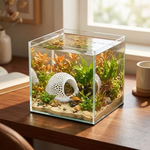 Betta Hammock, Floating Betta Hide & Shrimp Cave – 3-in-1 Aquarium Cave & Rest Spot for Small Fish, Shrimp – Safe Nano Tank Accessories with Feeding Station, Eco-Friendly PLA