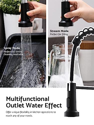 WEWE Matte Black Touchless Kitchen Faucet with Pull Down Sprayer - Motion Sensor Black Kitchen Faucet Spring Single Handle Kitchen Faucets, Stainless Steel Faucet for Kitchen Sink - color: Matte Black, style: Transitional