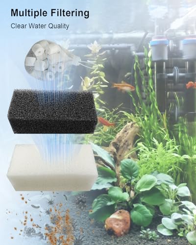 OCHIKI 4 Sets Aquarium Tank Filter Maintenance Kit Fit for AquaClear 50, Three-Stage Filtration Tank Carbon Filter & Foam Filter & Ceramic Rings & Bags for 20 to 50 Gallon Aquariums - size: for 20-50 Gallon