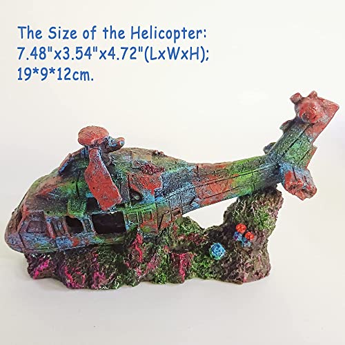 Helicopter Ruins Landscaping Fish Shrimp Shelter Resin Stone Tank Decoration for Turtles - color: Helicopter