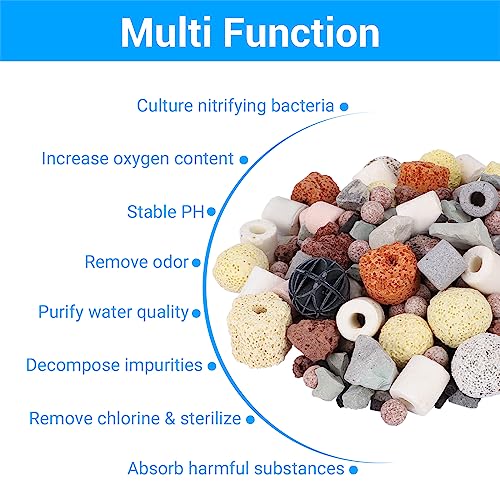 Segarty Filter Media,12 in 1 Bio Media for Aquarium Sump Filter Ceramic Rings Activated Carbon Bio Balls Freshwater Marine Biological Filter Media for Koi Fish Tank Pond Canister (2.2lb with Mesh Bag) - color: 12 in 1, size: 2.2 lb