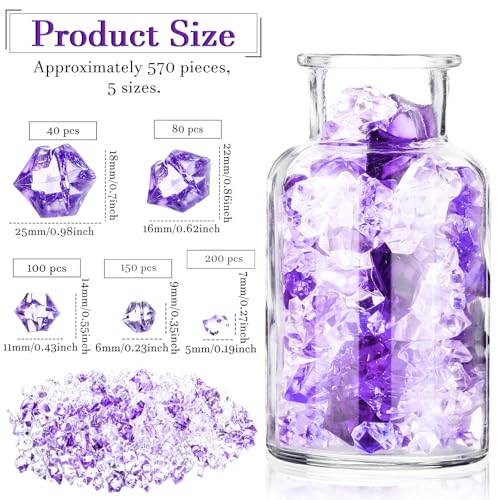 Syhood 570 Pcs 5 Sizes Purple and Clear Fake Crushed Ice Rocks Violet Acrylic Diamonds Plastic Gemstones Treasure Crystal Gems for Vase Fillers Table Scatter Centerpieces Wedding Decoration - color: Gradient Purple