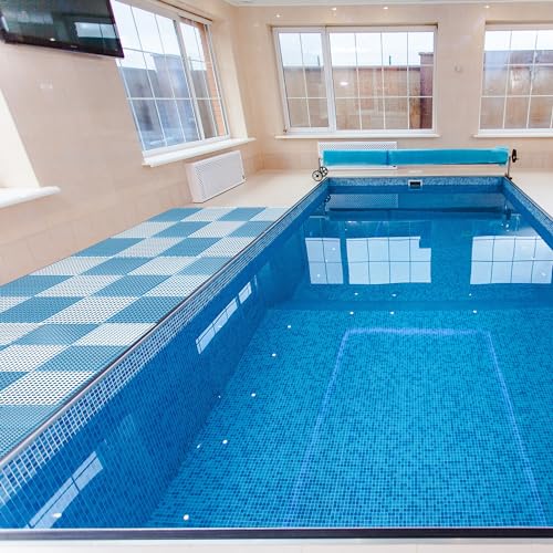 12 Pack 12" x 12" Drainage Interlocking Floor Mats, Non-Slip Shower Bathroom Pool Tiles for Flooring, Soft PVC Splicing Modular Cushion Mat, for Bathroom, Drain, Pool, Patio, Balcony, Kennel, Blue