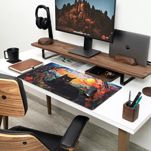 Mechanical Cattle Black Cat Desk Mat Vintage Sunset XXL Large Mouse Pad Laptop Desk Mousepad with Stitched Edges, Keyboard Pad Mouse Mat for Work Game Office Desk Accessories 31.5x15.7 in - color: Aesthetic Black Cat