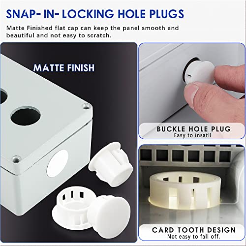 300 PCS 5 Sizes Plastic Hole Plugs White 3/16, 1/4, 5/16, 3/8, 1/2 Inch Round Hole, Snap in Knockout Locking Flush Type Furniture Hardware Kitchen Cabinet Cupboard Shelves Screw Covers Caps - size: 5 Sizes, White((3/16“-1/2”, 300 PCS)