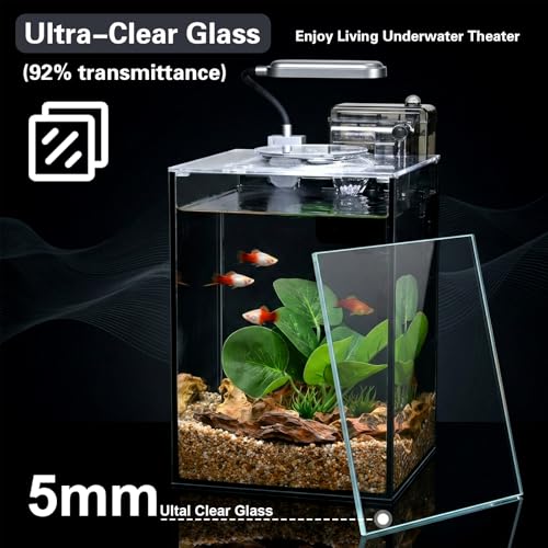 2.2 Gallon Small Aquarium Set Glass Fish Tank,Desktop Small Aquarium Kit for Beginners and Children to Keep Betta Fish, Goldfish, Shrimp, and Aquatic Plants (Black, 2.2 Gallon (Complete Kit)) - size: 2.2 Gallon (Complete Kit)