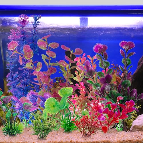 COMSUN 10 Pack Artificial Aquarium Plants, Small Size 4 inch Approximate Height Fish Tank Decorations Home Décor Plastic Pink - color: Pink