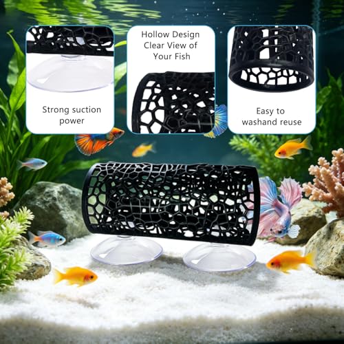Betta Fish Tank Accessories 3-Piece Set – Betta Hammock, Floating Rest Ledge & Swimming Tunnel – Aquarium Decor for Betta, Nano Fish, Small Fish & Shrimp (Black)