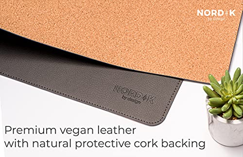 Nordik Cork Leather Desk Mat Cable Organizer - Gunmetal Grey 35 X 17 inch - Premium Extended Mouse Mat for Home Office Accessories - Non-Slip Vegan Leather Desk Pad Protector & Desk Blotter Pad - color: Cork Gunmetal Gray