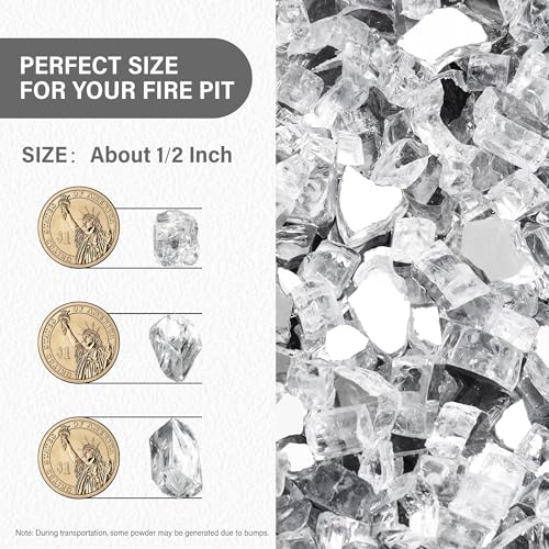 NUPICK 10 Pound Fire Glass, 1/2 Inch Reflective Fire Glass, Fit with Fire Pit and Fireplace, Clear - color: Clear, size: 10 Pound (1/2")