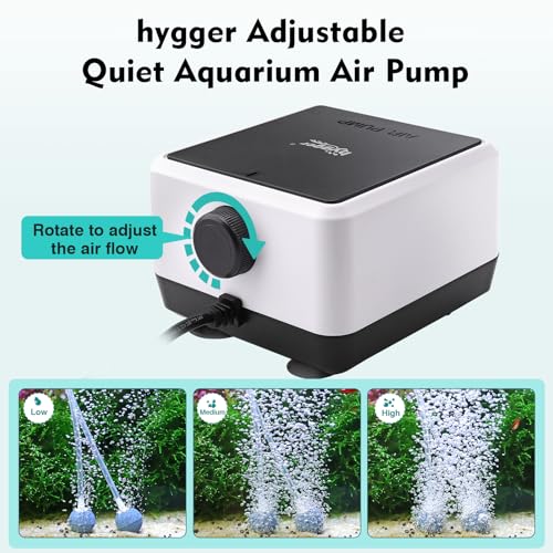 hygger Aquarium Air Pump, Quiet Adjustable Oxygen Pump, Powerful Energy-Saving Dual Outlet Fish Tank Aerator with Accessories for Fish Tank Up to 150 Gallon 6W