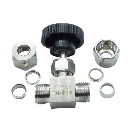 1 Piece Stainless Steel 304 3/8" Tube OD Double Ferrule Compression Fitting Instrument Needle Valve - size: Straight 3/8" OD