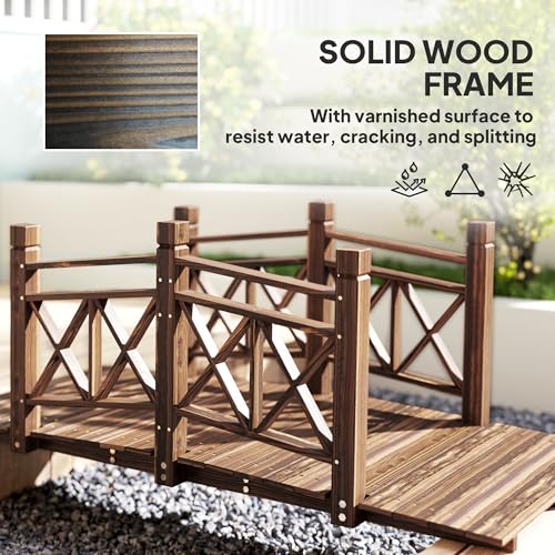 Outsunny 5 ft. Wooden Garden Bridge with Safety Rails, Backyard Bridge Footbridge for Ponds, Creeks, Streams, Carbonized - color: Carbonized