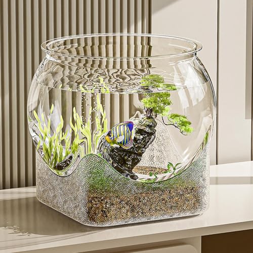 Fish Bowl P-lastic, Clear Round Shatterproof Desktop Aquarium Betta Fish Bowl for Centerpiece Home Decor - size: 22.3x22.3x19.5cm