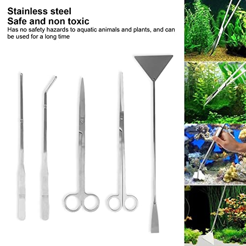 Aquarium Scissors and 5 in 1 Aquascaping Kit with Tweezers, Spatula for Fish Tank Cleaning and Aquatic Plant Trimming, Stainless Steel, Premium 5 Piece Set