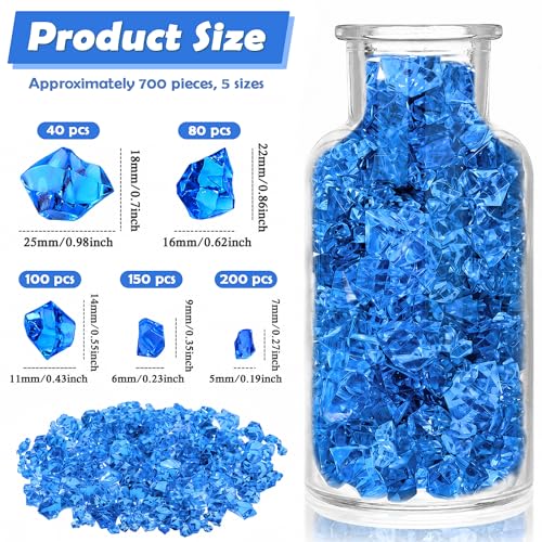 700 Pcs Fake Ice Rocks 5 Sizes Acrylic Gems Independence Day Patriotic Red White Blue Aquarium Fish Tank DIY Window Display Photography Props Crystal Gem for Vase Fillers Table Scatter Decor - color: Red White Blue