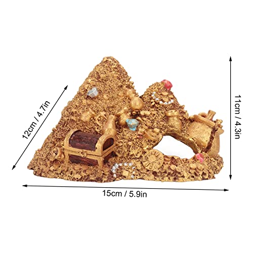 Wisecoco Aquarium Decoration Cave, Fish Tank Gold Mountain Simulation Resin Aquarium Treasure Mountain Hideouts Decoration for Freshwater Saltwater 4.3 x 4.7 x 5.9 inch