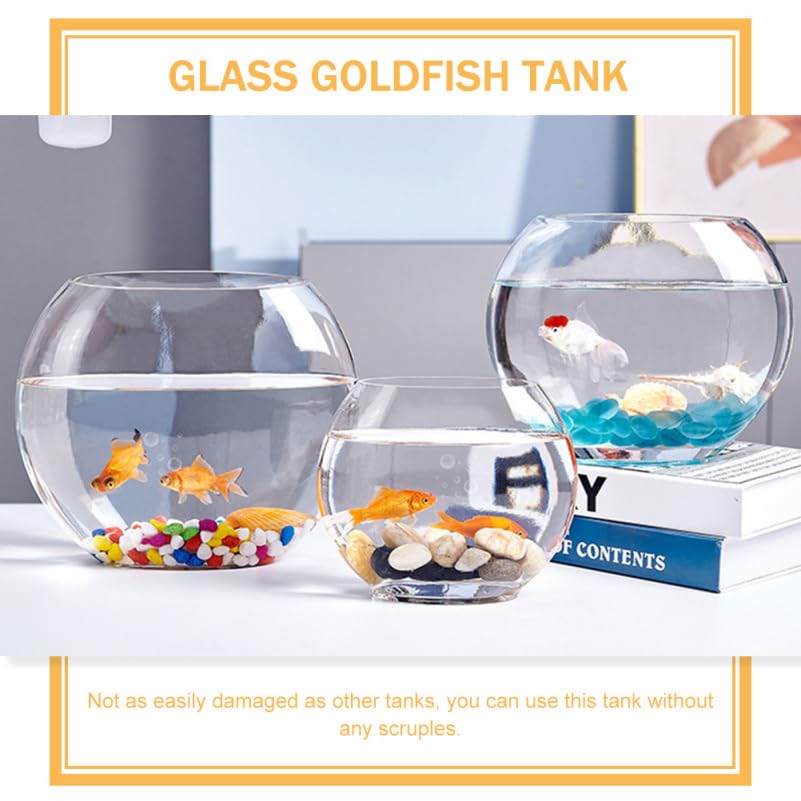 Multi-Function Glass Fish .84 Inch Transparent Aquarium Bowl with Fish Accessories for Home Desktop Office Decor - size: 28X23cm