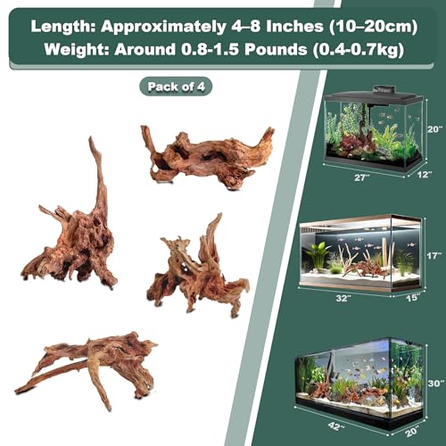 Natural Wood Driftwood for Aquarium Fish Tank Decor,Assorted Driftwood Trunk Branch for Reptile Tank Decor (LLM-Driftwood (4 to 8 Inch)-Pack of 4) - color: LLM-Driftwood (4 to 8 Inch)-Pack of 4