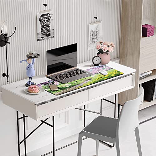 Spring Garden Extended Gaming Mouse Pad Large Desk Mat with Non-Slip Rubber Base and Stitched Edges,Keyboard Mouse Mat Desk Pad for Work,Game,Office,Home 35.4 * 15.7 Inch - color: Spring Garden