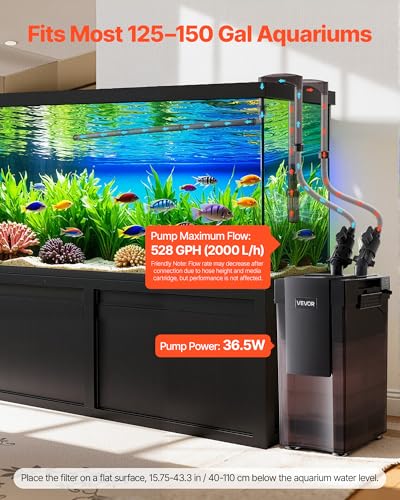 VEVOR 528GPH Canister Filter, 5-Stage External Aquarium Filter with Powerful Pump, Water Circulation Cleaning Machine with Media for Large Fish Tanks and Aquariums Up to 150 Gallons, for Freshwater - size: 528GPH