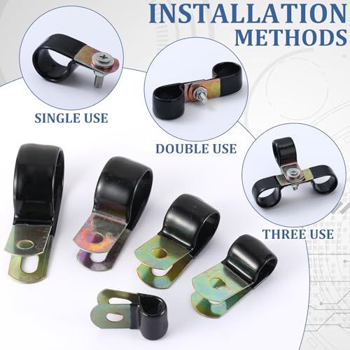 Tandefio 50 Pack Vinyl Coated Cable Clamps Galvanized Steel Cable Metal Wire Rubber Cushioned Insulated Hose Pipe Clamp for Tube Lines Wire Cord Installation(1/4 Inch, 6mm) - size: 1/4 Inch (6mm)