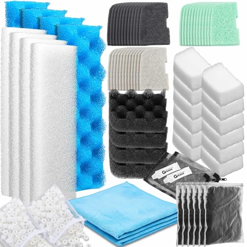 Threlaco 74 Pcs Canister Filter Media Kit Compatible with Fluval 406/407 Filter, Including Foam Pads, Water Polishing Pad, Activated Carbon, Nitrite/Phosphate/Ammonia Remover, Mesh Bag, 2 Ceramic Ring - style: 406/407