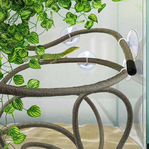 Reptile Tank Accessories, Artificial Plants Vines and Flexible Leaves With Suction Cups, Crested Gecko Tank Long Vines Hide for Climbing, Chameleon, Lizards