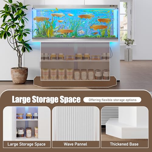 JIJIWANG 55-75 Gallon Fish Tank Stand with 4AC 2USB Outlet, Heavy Duty Aquarium Cabinet, 880LBS Capacity for Turtle Tank Reptile Terrarium, White - color: White, size: 47.64"L x 14.17"W x 28.7"H