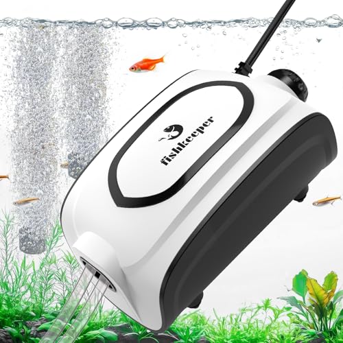 Fishkeeper 5W 90GPH High-Output Aquarium Air Pump, Ultra-Quiet Dual Outlet Adjustable Oxygen Aerator Pump for 1-160 Gallon Fish Tank Bubbler with Air Stones & Check Valves & Y-Splitter - color: White, size: 5W for 1-160 Gallon