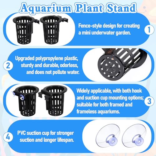 6 Pack Large Aquarium Plant Holder with Extension Hooks(3 Sizes) and Suction Cups, Aquatic Planter Cups Pots, for Fish Tank Aquaponic Cultivation