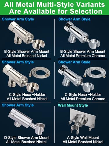 All Metal Shower Head Holder,Adjustable Handheld Shower Arm Bracket, Hand held Showerhead Mount B-Style Brushed Nickel - style: B-Style Brushed