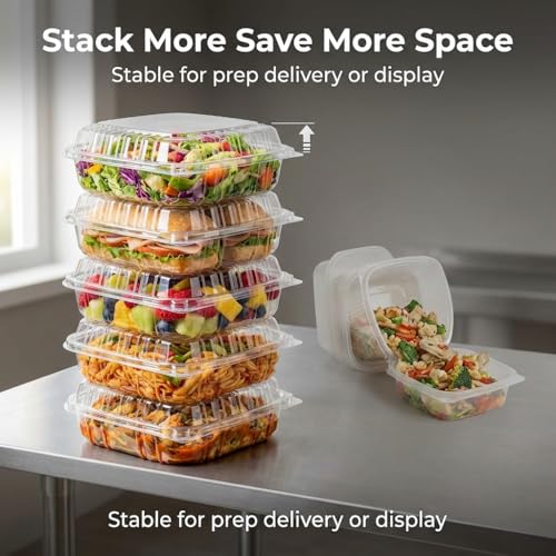 Mr Miracle Clamshell Containers - Clear Disposable Plastic To-Go, Leak-Resistant and Durable for Delivery like Uber Eats, Ideal for Cakes, Salads, Small Sandwich, Personalizable (6" X 6" - 100 Count) - size: 6" X 6" - 100 Count