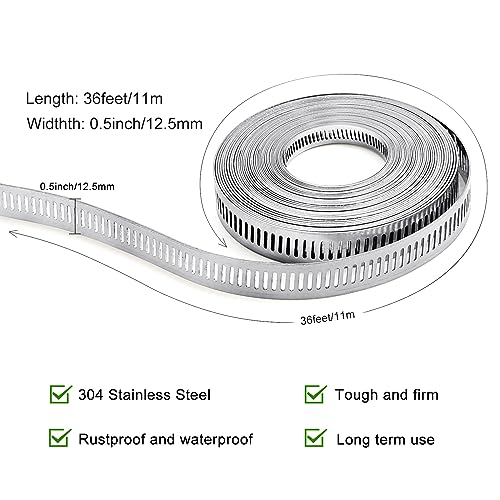 Hose Clamps, DIY 36 FT Metal Strap + 15 Fasteners, Hose Clamps Stainless Steel, Large Adjustable Hose Clamp Pipe Clamp for Pipe Automotive Mechanical Applications - size: 36 FT Metal Strap + 15 Fasteners