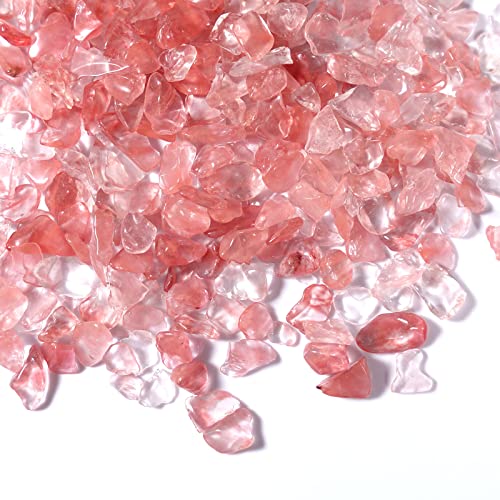 gemshan 2lb Cherry Quartz Chips Natural Crushed Crystal Chip Bulk 7mm-9mm Tumble Healing Crystal Stone for Aquarium Vase Plant Decoration Jewelry DIY - color: Cherry quartz