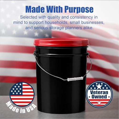 ePackageSupply 5 Gallon Bucket - Food Grade Bucket with Airtight Gamma Seal Screw-On Lid, BPA-Free, Heavy-Duty 90 Mil HDPE Plastic, Bulk Storage, Durable Container, Made in USA, Black/Red, 3 Packs - color: Black/Red, size: 3 Packs