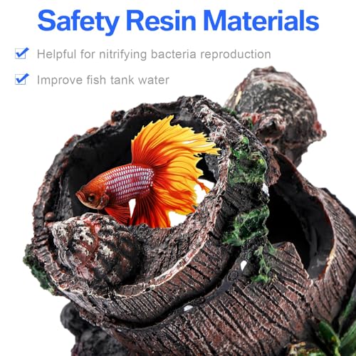 Wenqik 4 Pcs Fish Tank Decorations Broken Barrel Betta Hideout Cave Ornaments Aquarium Decorations Cave Large Fish Tank Ornaments for Small Shrimp Hide Pond(Classic)